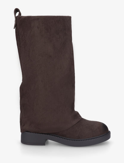 Bottes à revers basiques en suédine - Marron - 1