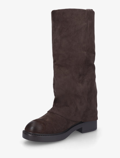 Bottes à revers basiques en suédine - Marron - 3