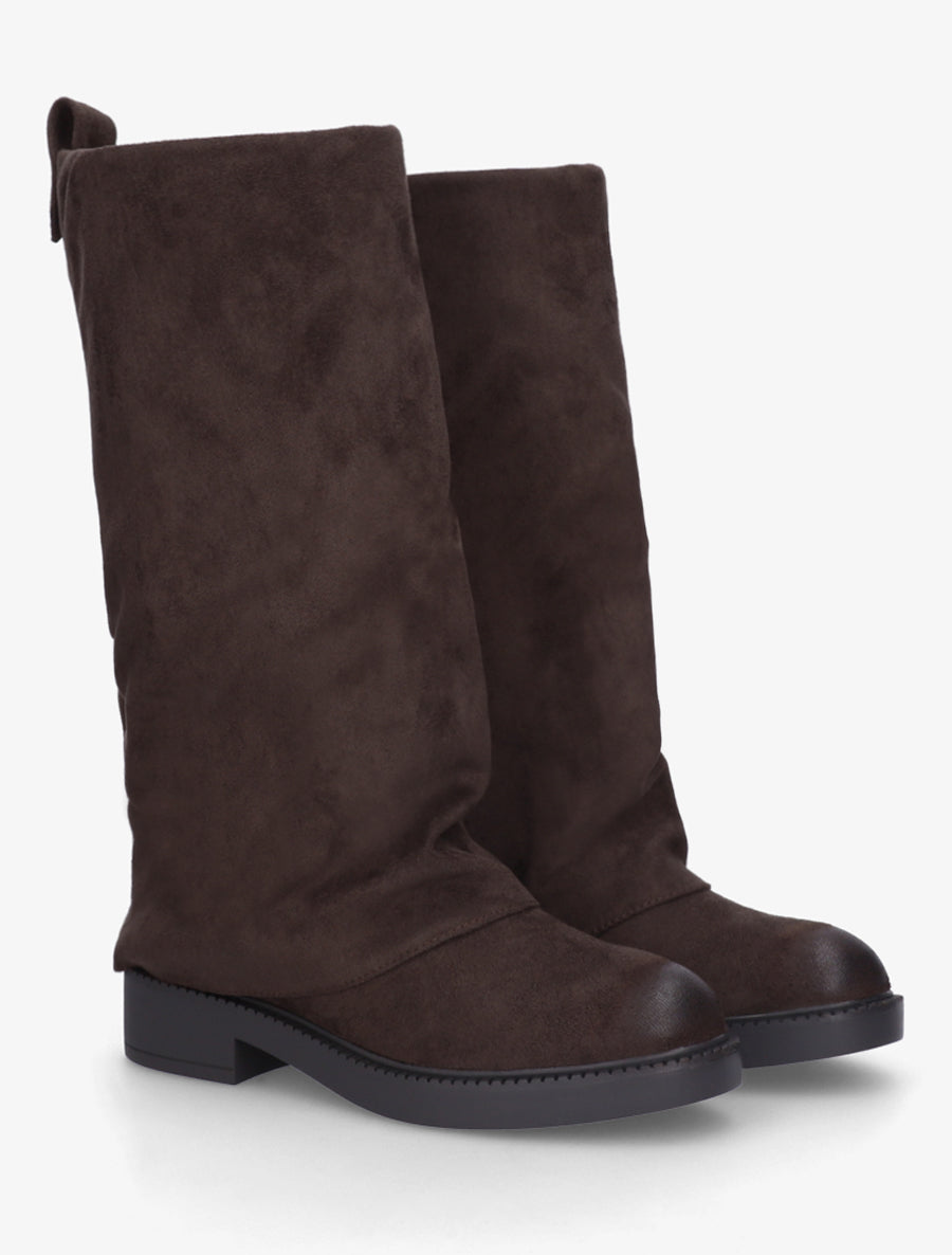 Bottes à revers basiques en suédine - Marron - 4