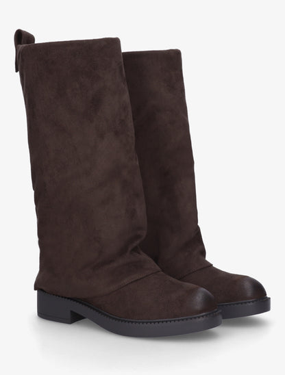 Bottes à revers basiques en suédine - Marron - 4