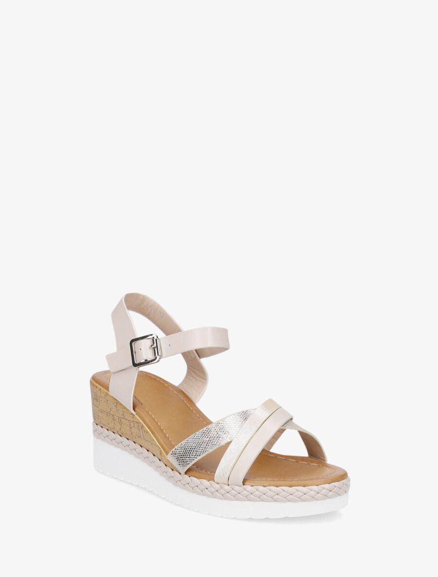 Sandales compensées à brides croisées - Beige - 2