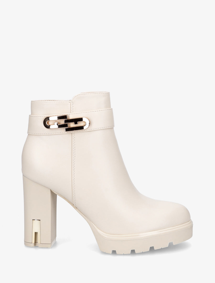 Bottines à talon et boucle fantaisie - Beige - 1