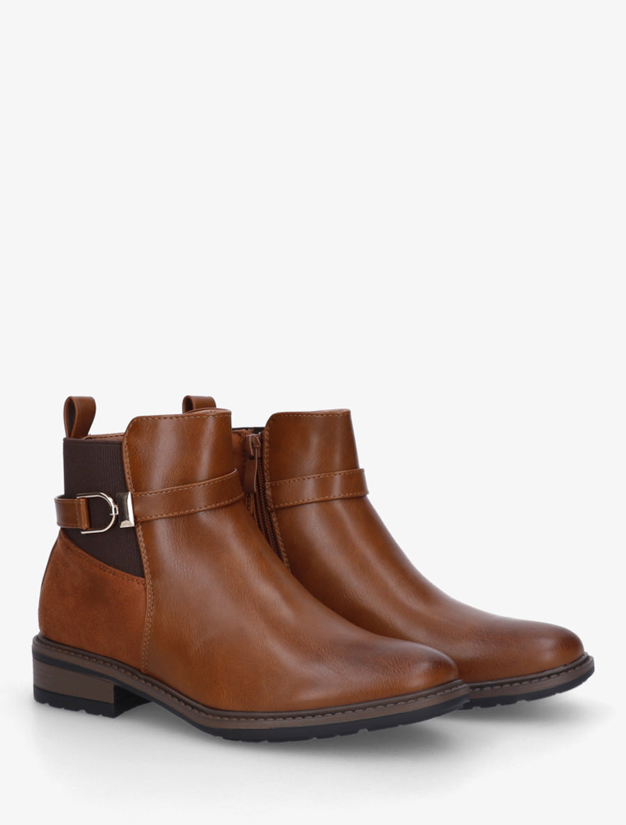 Bottines à boucle bi-matière - Camel - 4