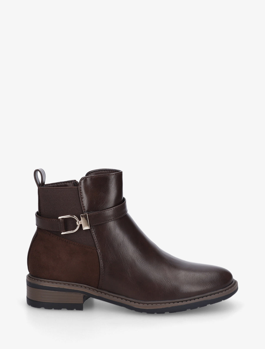 Bottines à boucle bi-matière - Marron - 1