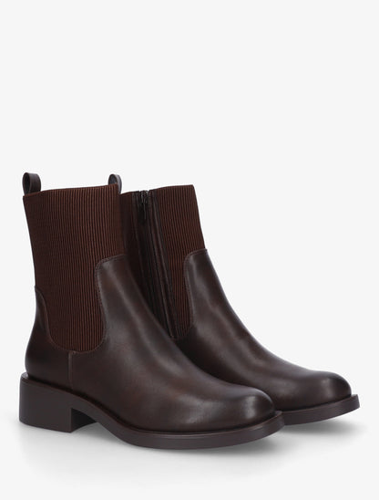 Bottines en simili et tissu côtelé - Marron - 4