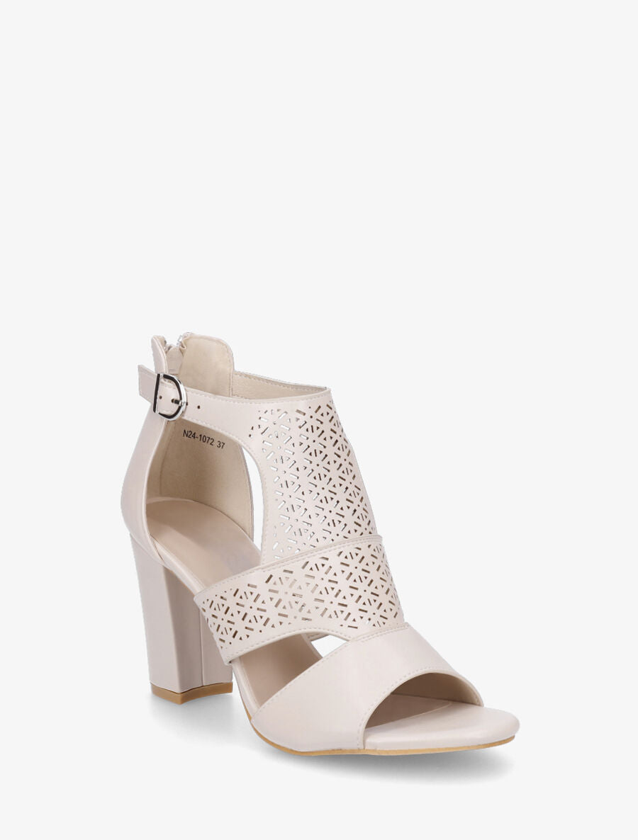 Sandales à talon et bride ajourée en simili - Beige - 2