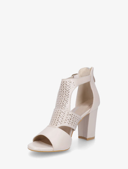 Sandales à talon et bride ajourée en simili - Beige - 3