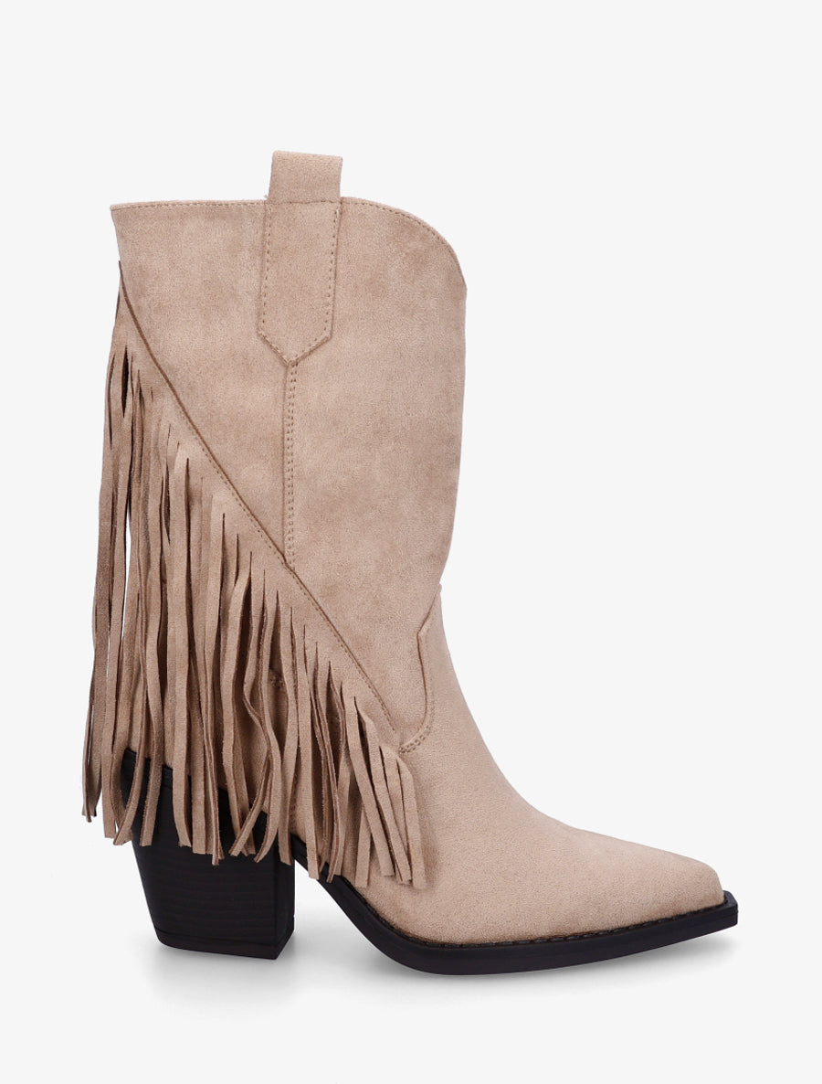 Bottines en suédine à franges - Taupe - 1