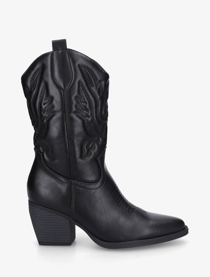 Bottines montantes en simili style santiag - Noir - 1