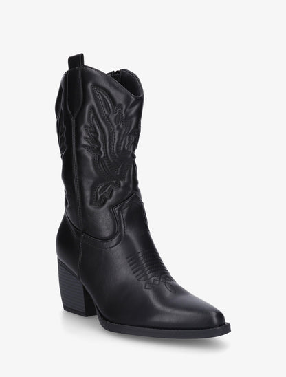 Bottines montantes en simili style santiag - Noir - 2