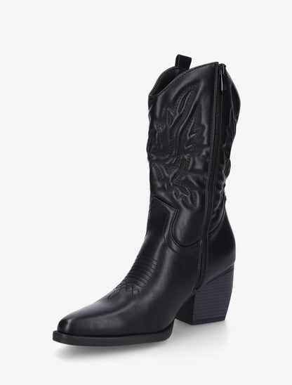 Bottines montantes en simili style santiag - Noir - 3