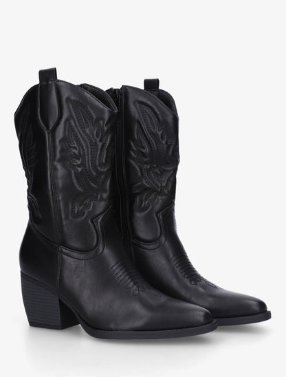 Bottines montantes en simili style santiag - Noir - 4