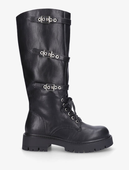 Bottes en simili à boucles et lacets - Noir - 1