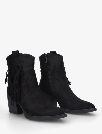 Bottines en suédine à bord à franges - Noir - 4