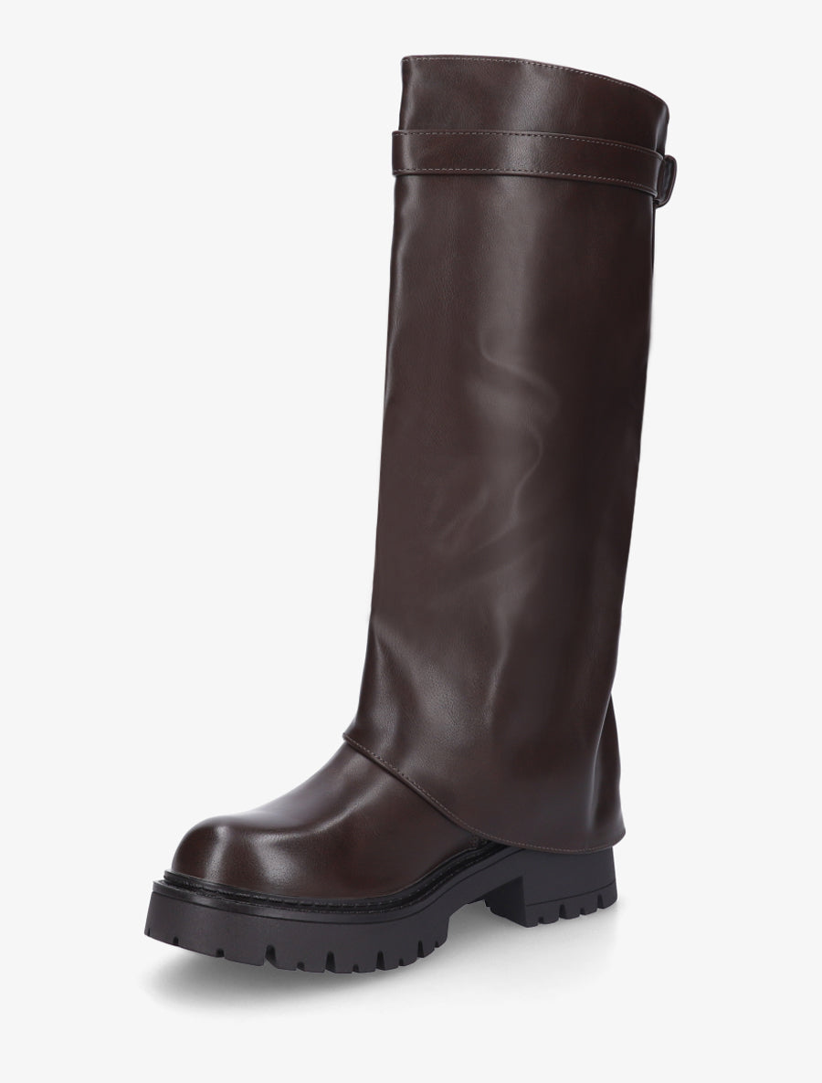 Bottes à revers et empiècement cadenas - Marron - 3