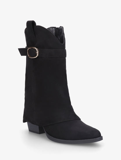 Bottines en suédine à revers et ceinturon - Noir - 2