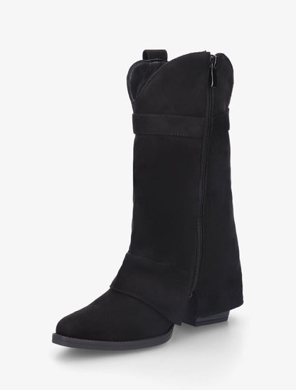 Bottines en suédine à revers et ceinturon - Noir - 3
