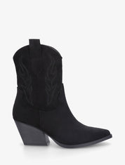 Bottines style santiags en suédine - Noir - 1