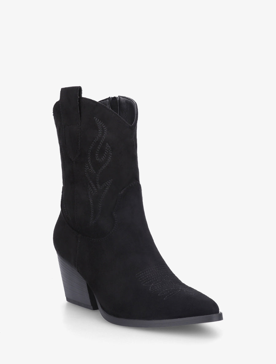 Bottines style santiags en suédine - Noir - 2