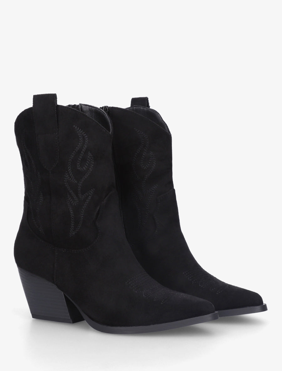 Bottines style santiags en suédine - Noir - 4