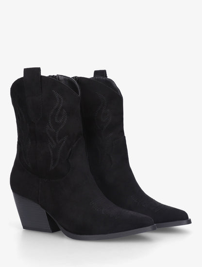 Bottines style santiags en suédine - Noir - 4