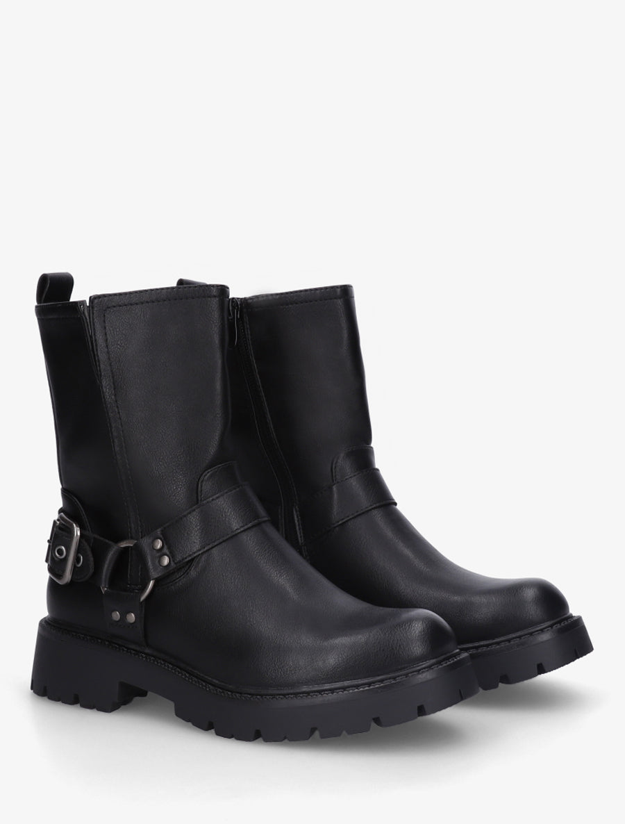 Bottines en simili à bout rond et sangle - Noir - 4