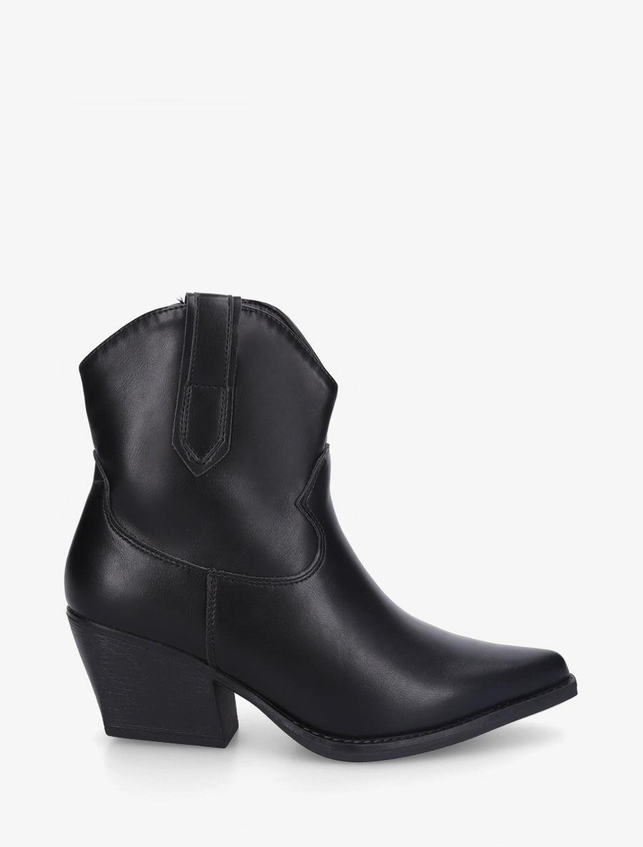 Bottines style santiag en simili - Noir - 1