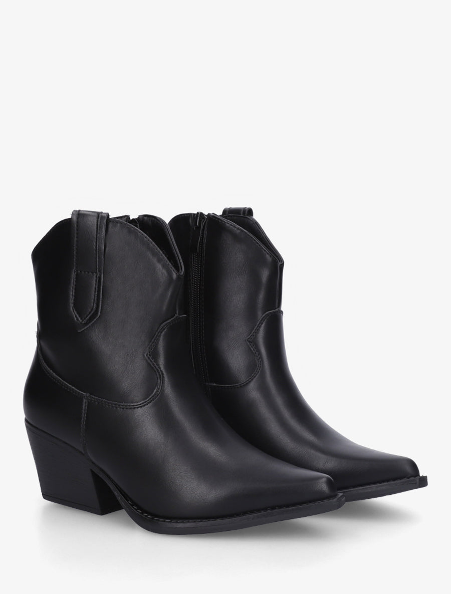 Bottines style santiag en simili - Noir - 4