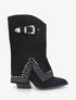 Bottines à revers cloutées en suédine - Noir - 1