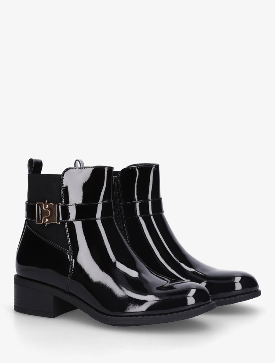 Bottines vernies à empiècement métal - Noir - 4