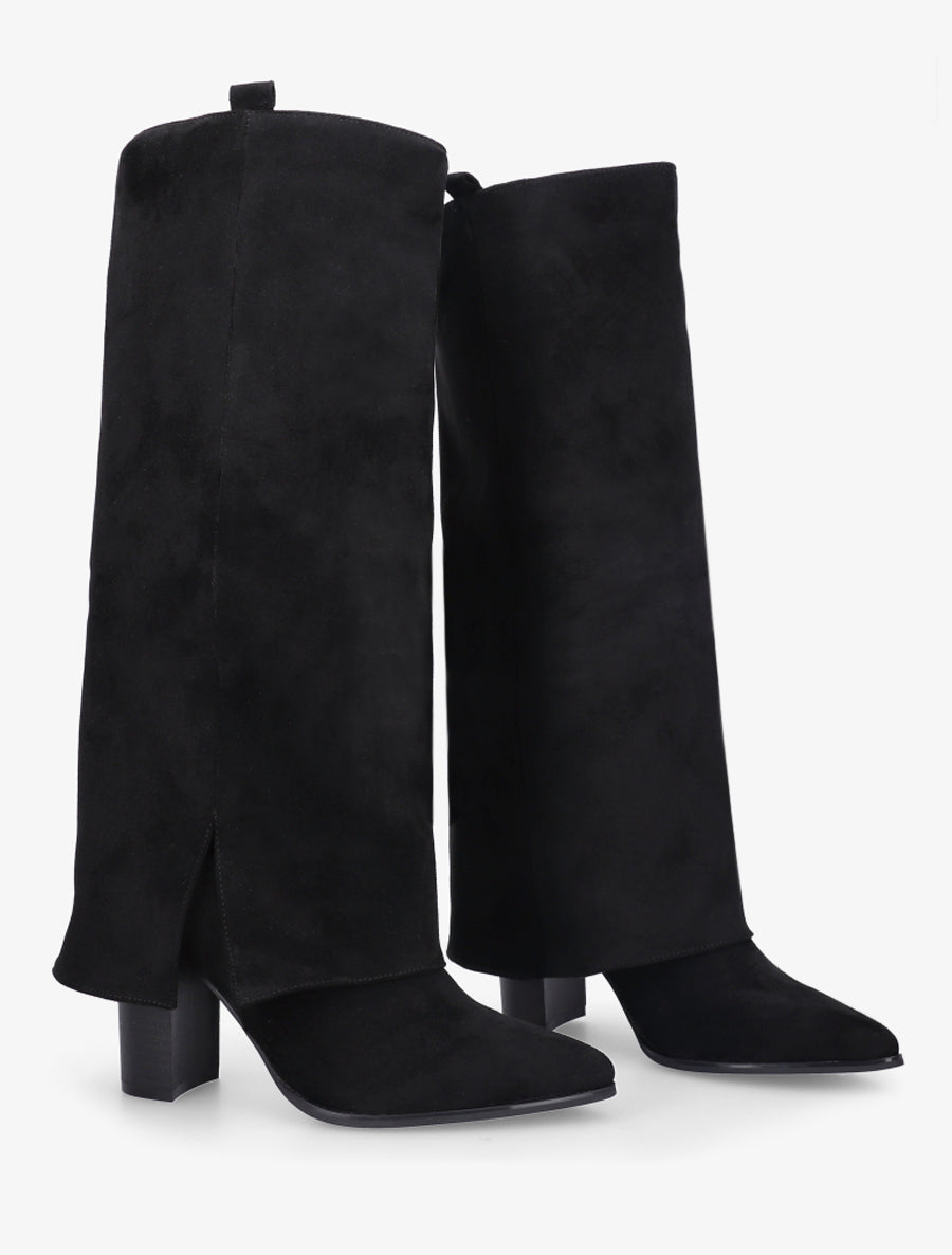 Bottes à revers en suédine - Noir - 4