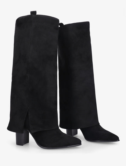 Bottes à revers en suédine - Noir - 4