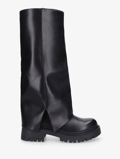 Bottes à revers et bout rond en simili - Noir - 1