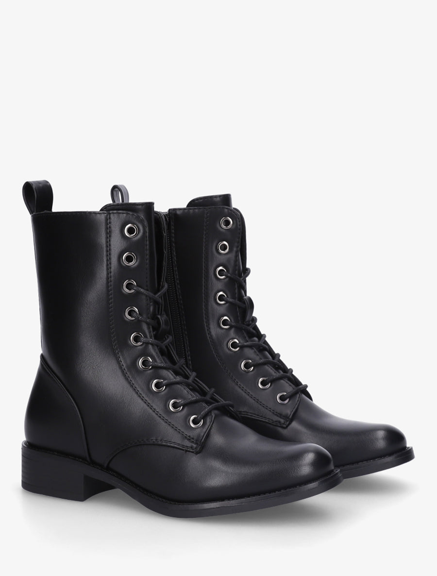 Bottines montantes à lacets en simili - Noir - 4