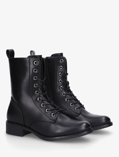 Bottines montantes à lacets en simili - Noir - 4