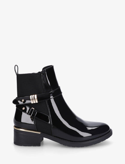 Bottines vernies sanglés à cheville élastiquée - Noir - 1