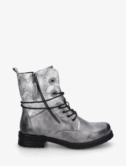 Bottines à lacets et détail imprimé croco - Gris - 1