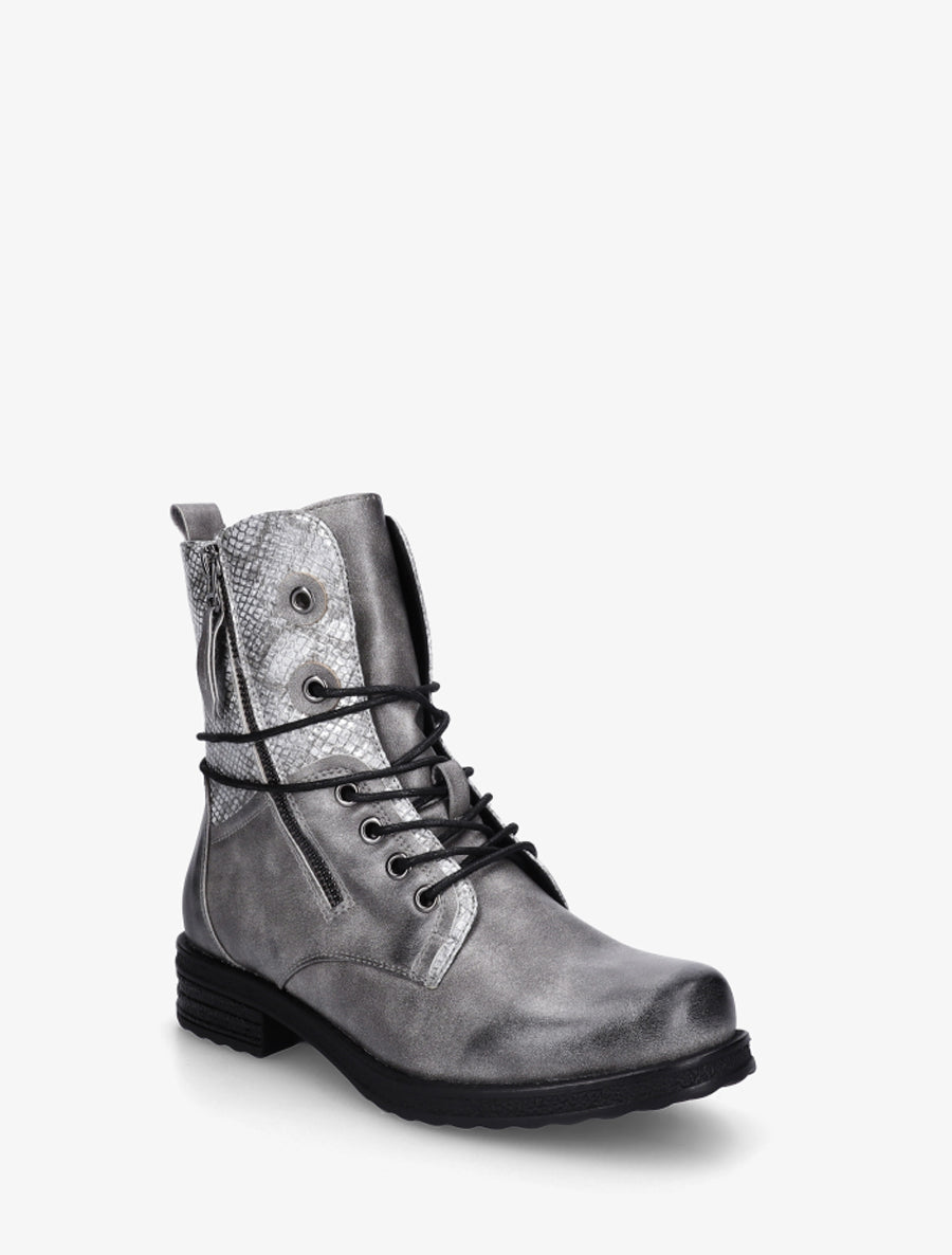 Bottines à lacets et détail imprimé croco - Gris - 2