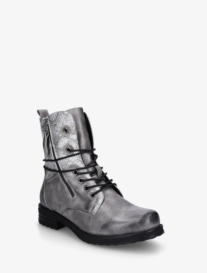 Bottines à lacets et détail imprimé croco - Gris - 2