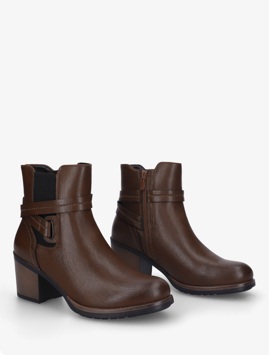 Bottines en simili à cheville élastiquée - Marron - 4