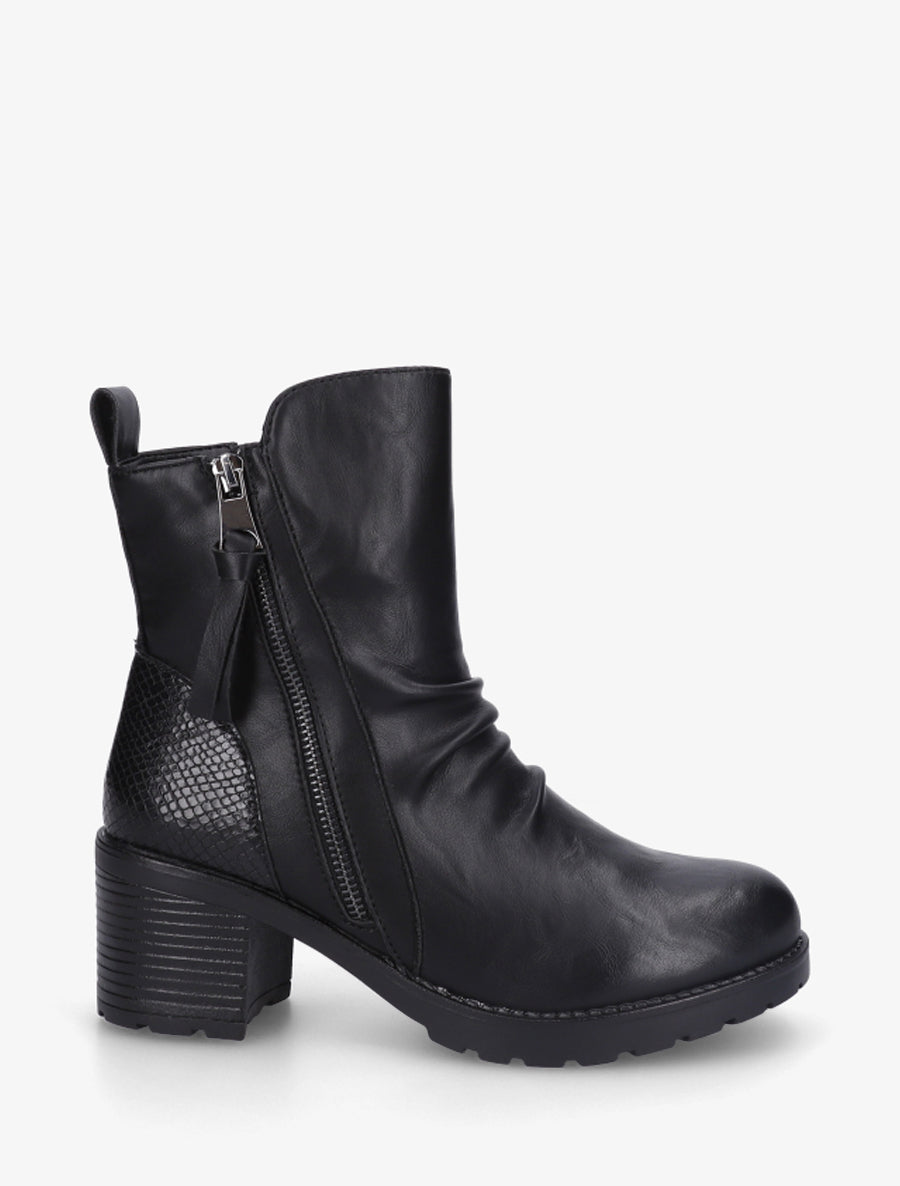 Bottines effet froissé et zip décoratif - Noir - 1