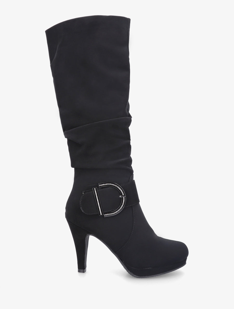 Bottes unies effet nubuck à boucle strassée - Noir - 1