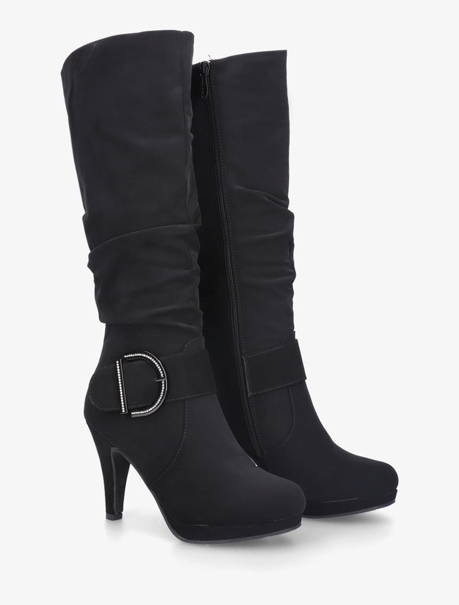 Bottes unies effet nubuck à boucle strassée - Noir - 4
