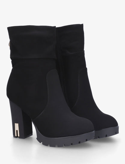 Bottines montantes à talon en suédine - Noir - 4