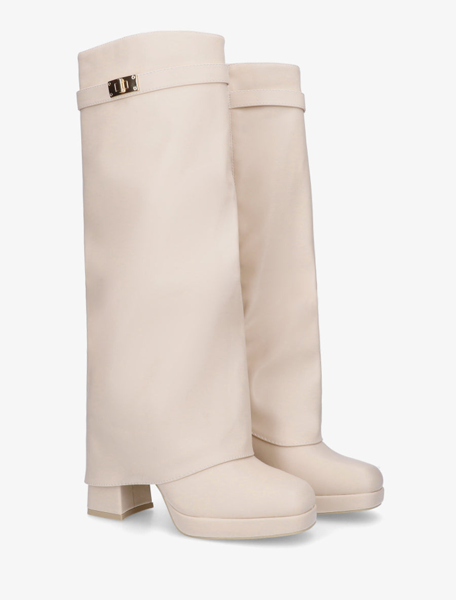 Bottes à revers et boucle décorative - Beige - 4
