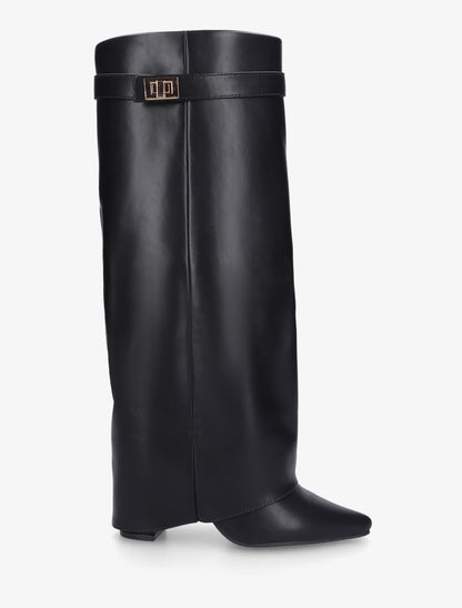 Bottes en simili à talon et revers - Noir - 1
