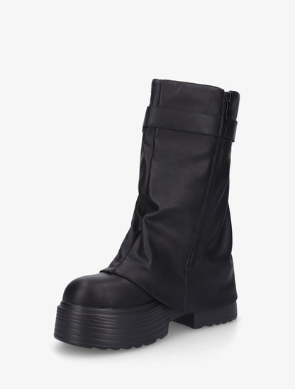 Bottines montantes à revers et zip décoratif - Noir - 3