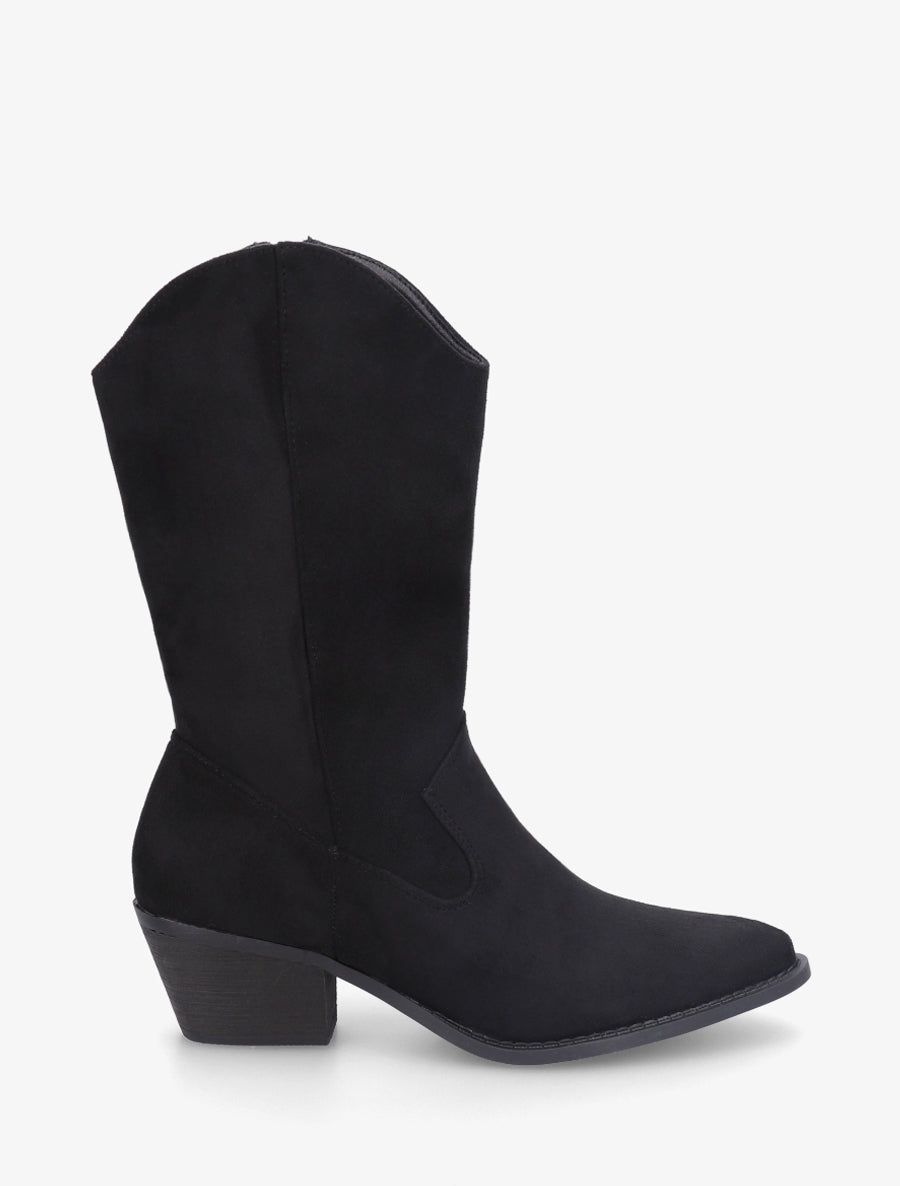 Bottines montantes style santiags en suédine - Noir - 1