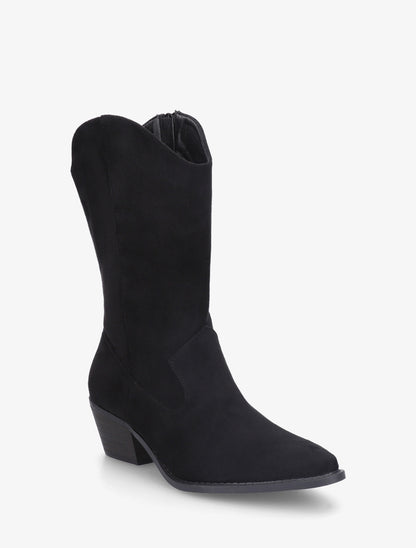 Bottines montantes style santiags en suédine - Noir - 2