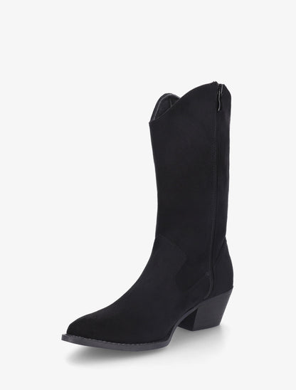 Bottines montantes style santiags en suédine - Noir - 3